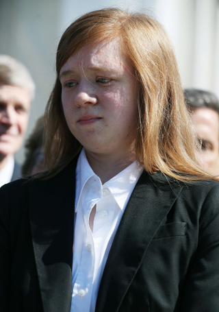 Abigail Noel Fisher speaks to the media Oct. 10, 2012, in Washington, D.C., after the Supreme Court heard arguments in her affirmative action case against the University of Texas.Mark Wilson/Getty Images